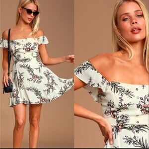 Lulus One Sweet Day Cream Floral Dress, Size M